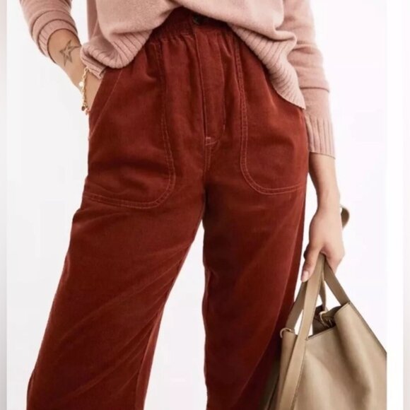 MADEWELL Huston Corduroy Zip Elastic Waist Straight Crop Pants COTTON Size SMALL - Picture 2 of 13